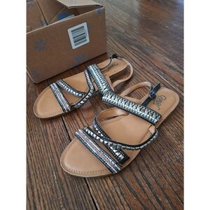 9 Carlos Santana Ankle Strap Embellished Beaded Rhinestone Leather Shoes Sandals